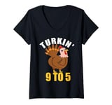 Womens Turkin 9 To 5 Funny Thanksgiving Turkin 9-5 Turkey Costume V-Neck T-Shirt