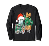 Christmas Farm Tractor Tree Lights Santa Hat Xmas Farmer Long Sleeve T-Shirt