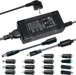 Adaptateur d'alimentation 12V 5A,AC vers DC 3V 12V 5A Adaptateur de Chargeur 60W pour Bandes Lumineuses LED,moniteurs LCD,téléviseurs-Prise Euro 5,5 * 2,5/2,1mm avec 14 adaptateurs de Prise DC