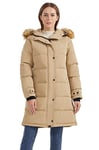 Orolay Manteau en Duvet Isolé pour Femme Veste Matelassée à Capuche D'hiver en Fausse Fourrure Kaki XS