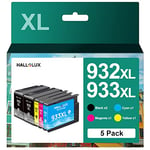 HALLOLUX 932XL 933XL Lot de 5 Cartouches d'encre Remplacement pour HP 932XL 933XL Multipack Compatibles pour HP Officejet 6700 6600 7612 7110 7510 7610 6110 (Noir, Magenta, Cyan, Jaune, 5 Pack)