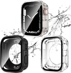 Lot De 2 Coques Étanches Pour Apple Watch 40 Mm Series 6/5/4/Se Avec Film De Protection D'écran En Verre Trempé, Pc 2 En 1 À 360° - Avant Et Arrière - Pour Iwatch 40 Mm - Noir/Transparent