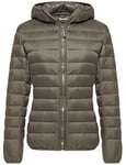 Wantdo Femme Veste en Duvet Manteau Matelassé à Capuche Léger Compressible Veste Coupe-Vent Isolée de Montagne à Capuche Mince Veste d'Extérieur Courte Kaki Profond M