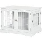 Pawhut - Cage pour chien animaux table d'appoint 2 en 1 - 2 portes verrouillables - dim. 76L x 54,5l x 56H cm - mdf acier blanc