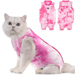 Avont Cat Recovery Suit Post Surgery, Elizabethan Collar & Cone Alternative, Kitten Onesie Pet Surgical Spay Shirt for Abdominal Wounds or Skin Diseases -Tie-dye Pink(M)