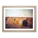 Hay Bales Painting Modern Art Framed Wall Art Print, Ready to Hang Picture for Living Room Bedroom Home Office Décor, Oak A3 (46 x 34 cm)