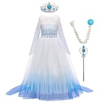 IWEMEK Filles Déguisements Princesse Elsa Robe et Accessoires Reine des Neige 2 Costume de Carnaval Halloween Noël Robes de fête Soirée Anniversaire Cérémonie Partie Habillée B-Bleu 02 Set 2-3 Ans