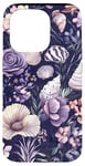 Coque pour iPhone 15 Pro Violet Vintage Floral Coastal Summer Bleu Océan Coquillage