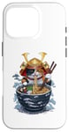 Coque pour iPhone 16 Pro Chat Samouraï mangeant des ramen Anime