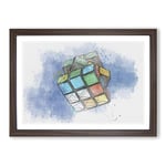 Big Box Art The Rubik Cube in Abstract Framed Wall Art Picture Print Ready to Hang, Walnut A2 (62 x 45 cm)