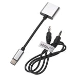 vhbw Adaptateur AUX USB type C vers jack audio compatible avec Nubia Z17S Smartphone - Convertisseur 2-en-1 incl. câble jack, noir / argenté