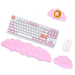 Wasarmir Nuage Repose Poignet Clavier et Souris, Tapis de Souris Ergonomique avec Reposes-poignets et Dessous de Verre, Support Poignet de Clavier en Mousse à Mémoire pour Jeux Bureau Maison, Rose