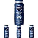 NIVEA MEN Gel douche 3-en-1 Protect & Care (1 x 500 ml), Gel douche homme à l’aloe vera, Soin nettoyant pour homme visage, corps et cheveux (Lot de 4)