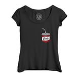 T-Shirt Femme Col Echancré Poche Surprise Soda Boisson Sucre Film Dessin