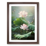 Lotus Flower Classicism No.2 Framed Wall Art Print, Ready to Hang Picture for Living Room Bedroom Home Office, Walnut A2 (48 x 66 cm)