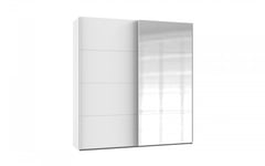 Armoire RONNA coulissante 1 porte blanc mat 1 porte miroir poignées aluminium mat largeur 135 cm