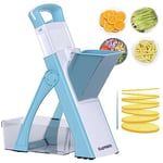 Upgrade Safe Mandoline Slicer Plus for Kitchen, SupMaKin Bigger Port Vegetable Food Potato Chopper, Adjustable Thickness, Julienne & Dicer Salad Making Chopping Artifact (Blue & White)