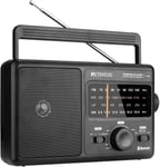 TR626 Poste Radio Portable,Radio Pile et Secteur,FM AM SW LW,Enceinte Bluetooth,Prise Casque,Salle de Bain,pour Personnes Âgées (Noir)(Q164)