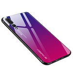 generisch Coque pour Huawei P20 Pro, Verre Trempé Arrière en Dégradé + Bords Couvrants Silicone TPU Souple Hybride Étui Antichoc Anti Rayures Case pour Huawei P20 Pro (Bleu-Rose)