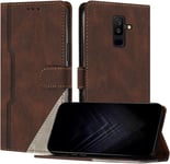 Étui Pour Samsung Galaxy A6 Plus 2018, Housse En Cuir Pu Avec [Protection Antichoc Tpu] [Fonction Support] [Porte-Cartes ] Antichoc Magnétique Coque Pour Galaxy A6 Plus 2018 - Marron