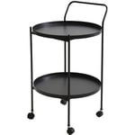 Spetebo - Table d'appoint en métal noir avec roulettes - 65 x 38 cm - Table basse avec 2 étagères et poignée - Table décorative Table à fleurs avec 2