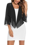 Aottori Cardigan Boléro Court Femme en Mousseline de Soie Gilet à Manches Évasées 3/4 Boléro Veste Elégant Chic pour Robe Bretelle Mariage Noir S