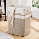 OIAHOMY Panier à linge – Grand panier de rangement pliable en coton avec poignées, panier décoratif pour couverture, salon, jouets, oreillers, vêtements – 40,6 x 33 x 55,9 cm, jaune panaché