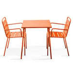 Ensemble table de jardin carrée et 2 fauteuils acier orange Palavas  Oviala