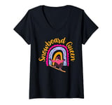 Womens Snowboard Queen Boho Rainbow Winter Sports Snowboarding Girl V-Neck T-Shirt