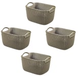 Curver Knit Collection Rectangle Handled Plastic Kitchen Garden Storage Basket (Medium Harvest Brown, Set of 4)