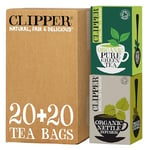 Clipper Organic Pure Green Tea (Pack of 6) & Organic Nettle Herbal Infusion Teabags, Pack of 6