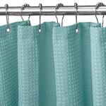 Rideau de Douche Gaufre avec Anneaux en Métal Rideau de Douche Baignoire Anti Moisissure Tissu Rideau Salle de Bain Robuste pour Baignoire Cabine de Douche, Ourlet Lesté - 92x182CM (Turquoise)