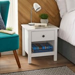 Matt White Bedside Table (H)49cm (W)45.5cm (D)39.5cm One Drawer with Open Shelf