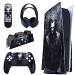 PlayVital Dark Clown Full Set Skin Decal for PS5 Console Disc Edition, Sticker Vinyl Decal Cover for PS5 Controller & Charging Station & Headset & Media Remote