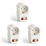 Perfect, Adaptateur de Prise avec Interrupteur Marche/arrêt, 1x Prise Schuko, 16A / 250V AC, 3680 Watts, Blanc, Lot de 3