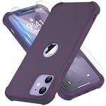 ORETECH Compatible with iPhone 12 Mini Case, with [2 x Tempered Glass Screen Protector] Full Body Shockproof Heavy Duty Protection Hard PC Soft TPU Bumper Slim Phone Case Cover 5.4 inch - Deep Purple