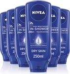 NIVEA In-Shower Body Moisturiser Nourishing for Dry Skin Pack of 6 6 x 250ml, in