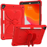 Coque pour iPad 10,2" 2021/2020/2019 avec bandoulière, Coque de Protection résistante aux Chocs avec Support Papillon pour 9e/8e/7e génération (Rouge)