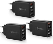 3 Pièces 4-Ports Chargeur Rapide Usb 33w Multiple Avec Qc3.0, Pr Usb Adaptateur Secteur Compatible Avec Iphone, Ipad, Samsung Galaxy, Nexus, Htc, Motorola, Xiaomi, Lg, Tablette, Google Etc