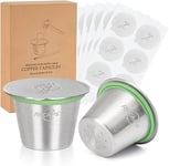 Espresso Capsules Refillable Coffee Pod Stainless Steel Cups Compatible with Nespresso OriginalLine (2 Pods+120 Lids)