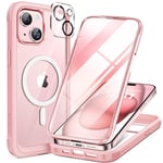 Miracase Magnetic Case for iPhone 15 Plus Case 6.7-Inch, Full Body Bumper Case Compatible with MagSafe and Built-in 9H Tempered Glass Screen Protector + Camera Lens Protector (Pink)