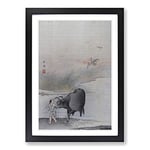 Big Box Art Cow at The Rivers Edge by Hashimoto Gaho Framed Wall Art Picture Print Ready to Hang, Black A2 (62 x 45 cm)