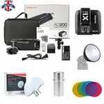 UK Godox 2.4 TTL HSS Two Heads AD200 Flash+X2T-N For Nikon With Color Filter Kit