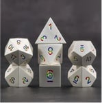 A Role Playing Dice Set Metallic - Silver Rainbow Numbers - Metal Dice