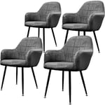 Lot de 4 Chaises de Salle à Manger Cuisine Salon Séjour Gris Foncé Assise Siège Rembourrée en Velours Structure en Métal Fauteuil Rétro avec