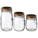 Large Medium Small Glass Jars Food Storage Wood Clip Top Chalkboard Lid Set of 3