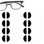 Clyhon 16 Paires Plaquettes de Nez à Lunettes Adhésives, Plaquettes de Lunettes en Silicone Antidérapant en Forme de D, plaquettes de Nez pour Lunettes de Soleil Adhésives (1mm Noir et Transparent)