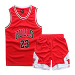 OKMJ 23# Jersey Jordan Enfants Basketball Jersey, Vêtements de Bulls Ensemble Sport de Maille Twill, Costume à 2 pères Débardeur + Short. Red-XL
