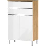 GERMANIA DIE MÖBELMACHER Commode 8531-552, en Chêne-Grandson repro/Blanc, façades en Blanc Brillant, avec Deux tiroirs, 60 x 97 x 34 cm (l/h/p)