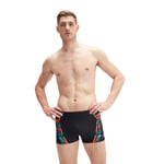 Speedo Mens Tech Print Aquashorts in black orange material_Synthetic